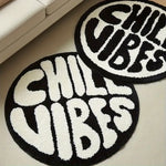 tapis rond polyester chill vibes antidérapant moderne salon chambre noire blanche