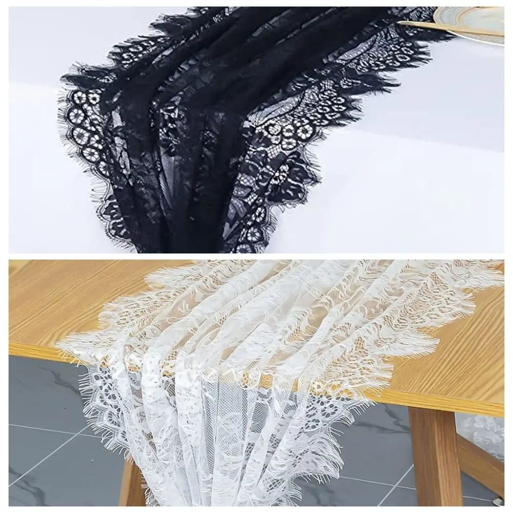 nappe dentelle florale blanc table manger élégante transparente bordures frangées