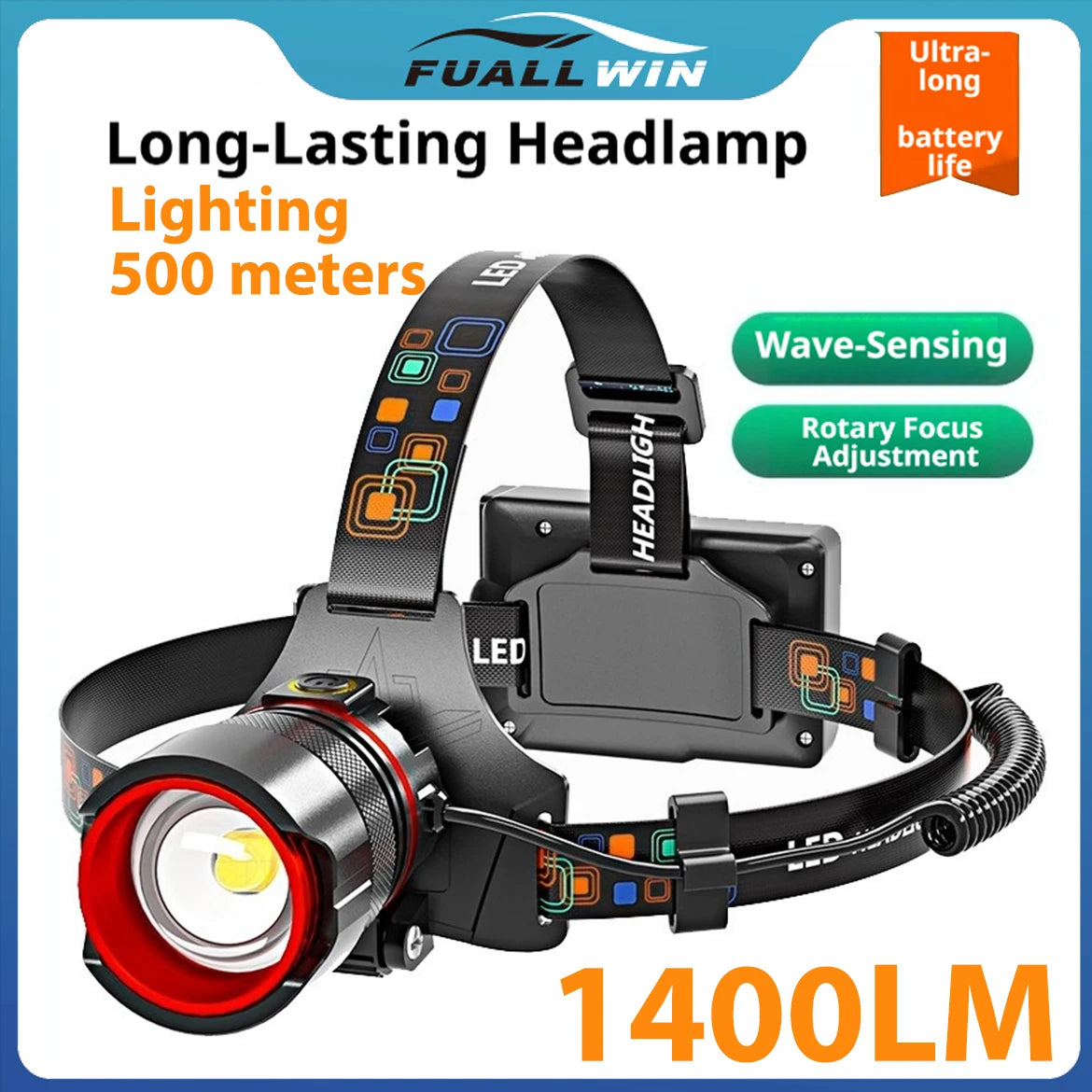 lampe frontale led rechargeable zoom réglable détecteur mouvement étanche noir rouge gris