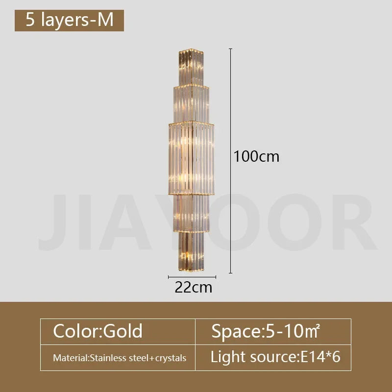 applique murale moderne cristal doré tubes horizontaux lumière led salon luxe élégant