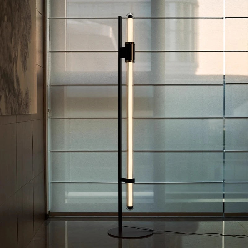 lampe sol moderne minimaliste noir blanc interrupteur bouton led aluminium verre 160cm