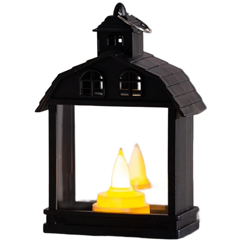 lanterne petite maison fenêtres bougie led livre decoratif blanc bronze vintage rustique halloween noel