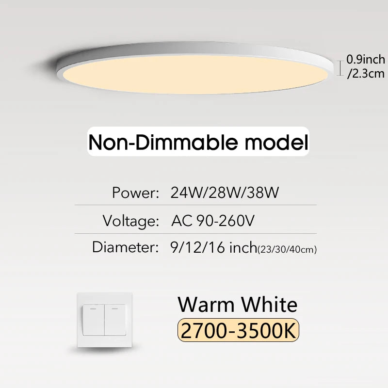 plafonnier led ultrafin moderne blanc noir 24w 28w 38w(touches)