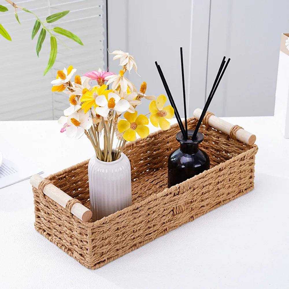 panier tressé rustique réutilisable fleurs artificielles vases diffuseurs parfum papier toilette serviettes bouteilles télécommandes