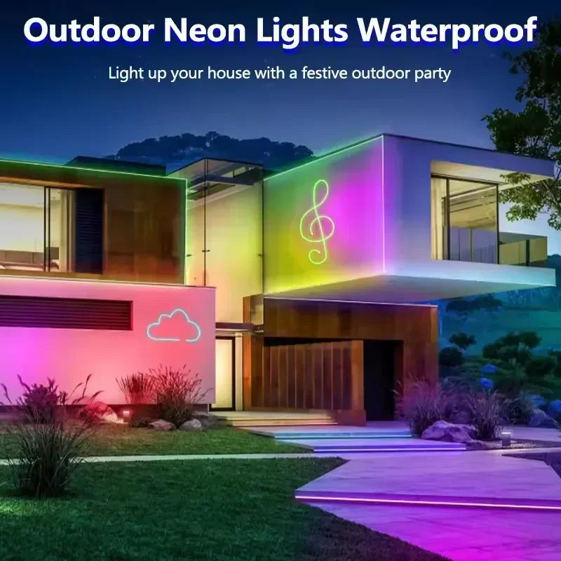 ruban led néon multicolore rayures horizontales moderne clips fixation bluetooth adaptableextérieur