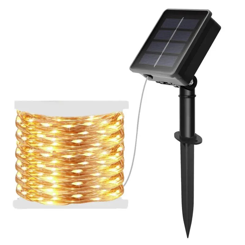 guirlande lumineuse solaire 100 led blanc chaud multicolore fil cuivre moderne extérieure noël mariage