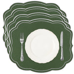 lot serviettes table coton fleurs bordure dentelée rose vert bleu