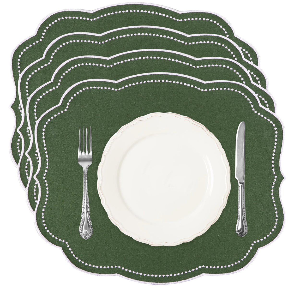 lot serviettes table coton fleurs bordure dentelée rose vert bleu