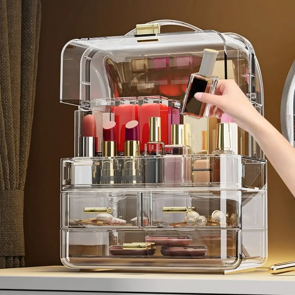 boîte rangement maquillage transparent moderne élégante haute capacité multiple compartiments poignée supérieure lips vernis