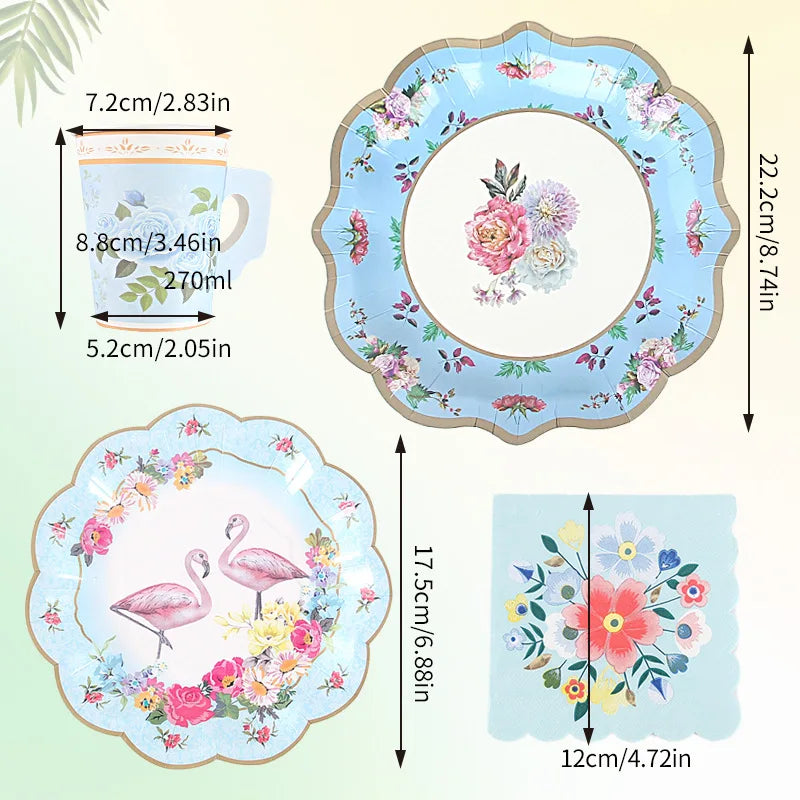 assiettes papier fleuries tasses serviettes occasion fête anniversaire mariage vintage