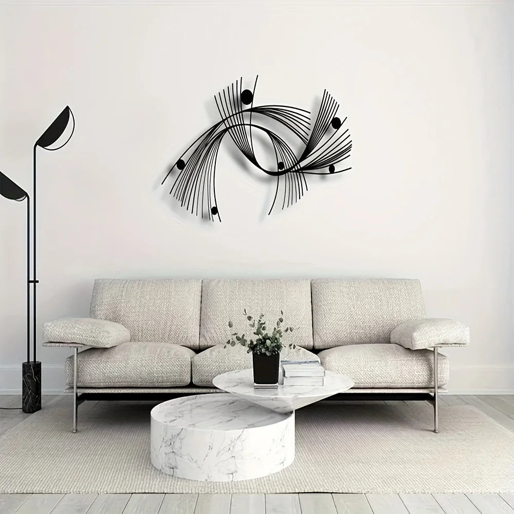 décoration murale abstraite métal noir blanc lignes courbes formes géométriques moderne minimalisteintérieurextérieur