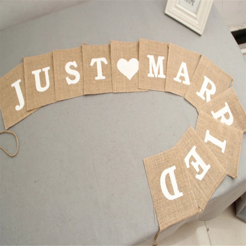 guirlande décorative mariage just married lettre relief texture jute rustique anniversaire noel festive