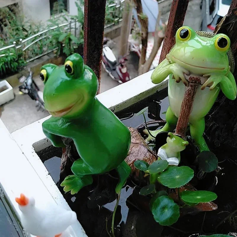 figurine grenouille verte résine décorative cartoon adhésif intérieur extérieur ornement jardin moderne