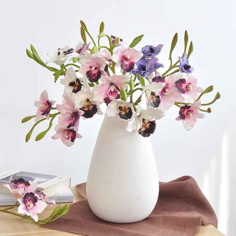 Bouquet artificiel orchidées violet blanc vert moderne décoration intérieure maison anniversaire mariage