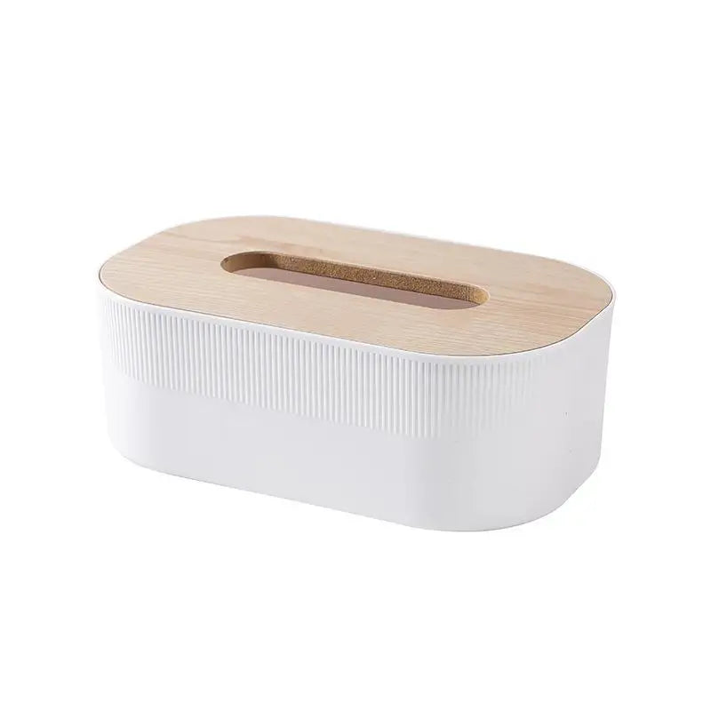 boîte mouchoirs résine blanc bois moderne minimaliste rayures verticales surface lisse salon salle bain