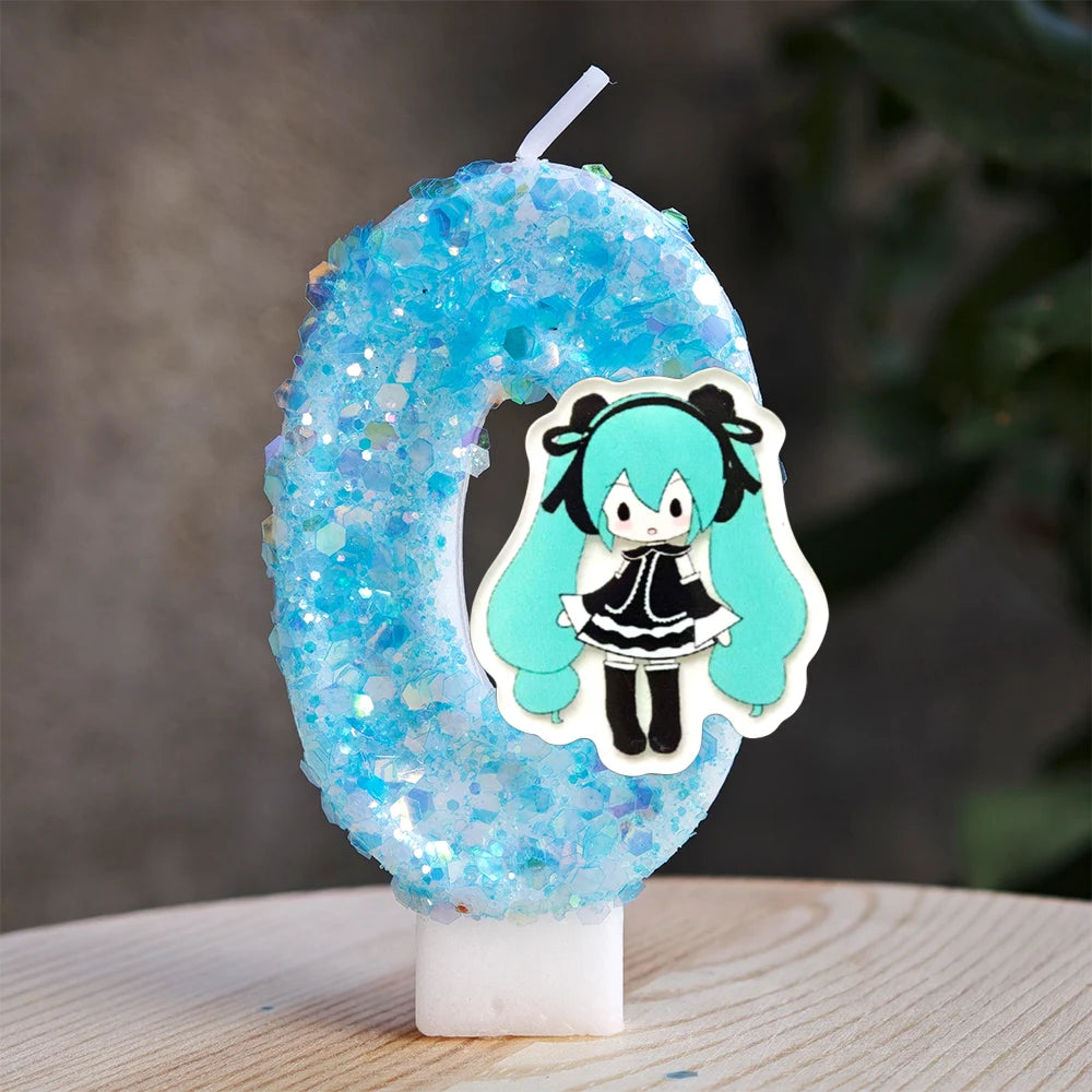 bougies anniversaire hatsune miku chiffres glitter bleu blanc décoratives anime personnalisées enfants adultes