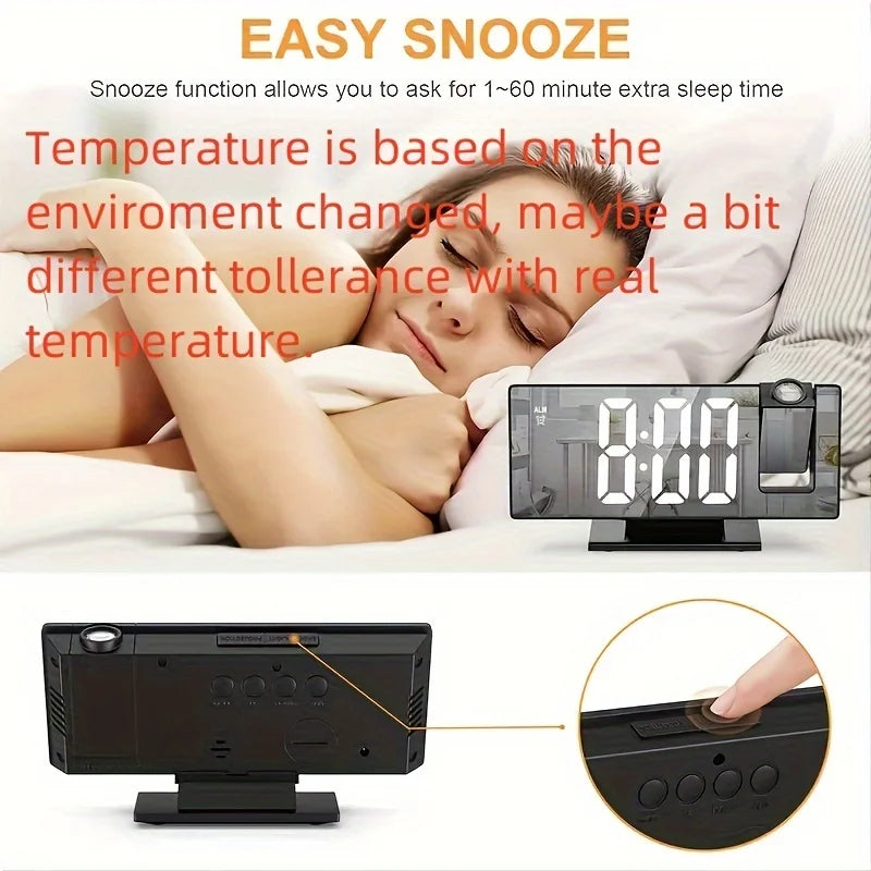 projecteur horloge miroir numérique led noir rouge blanc moderne tactileUSB