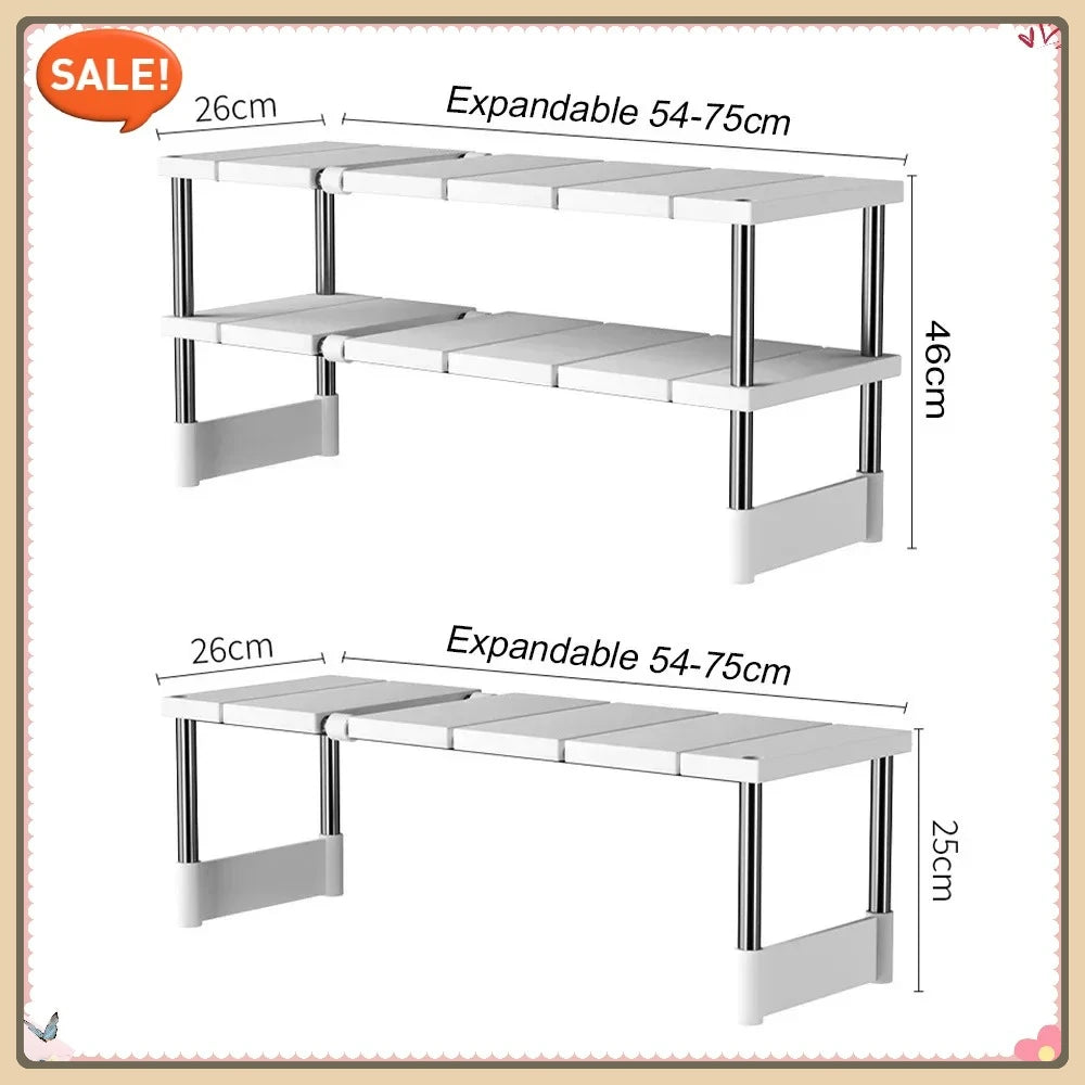 organisateur placard étagère coulissante blanc réglable sous l'évier moderne assiettes tasses casseroles théières linge