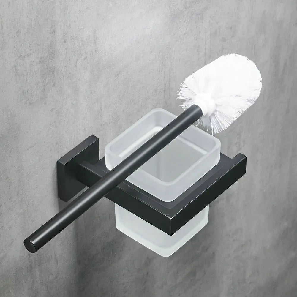 brosse wc acier inoxydable noir moderne porte brosse mural salle bain bac detergent fixation