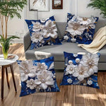 coussin élégant bleu fleurs dorées classique 45x45cm polyester casa chambre decoration