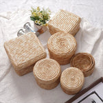panier rangement tissé paille naturelle rustique boîte rangement cosmétiques réutilisable respectueux environnement beige clair