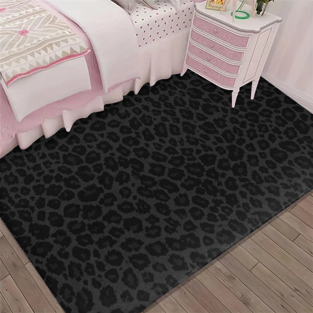 tapis léopard moderne intérieur salon noir rose jaune vert blanc bleu tufté antidérapant polyester