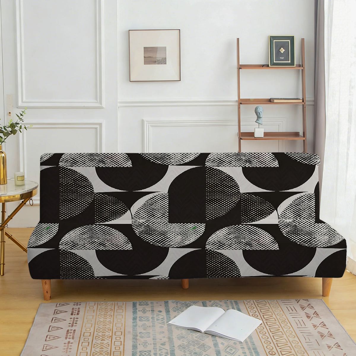 couverture canapé lit élastique géométrique noir gris moderne machine lavable 185 210cm