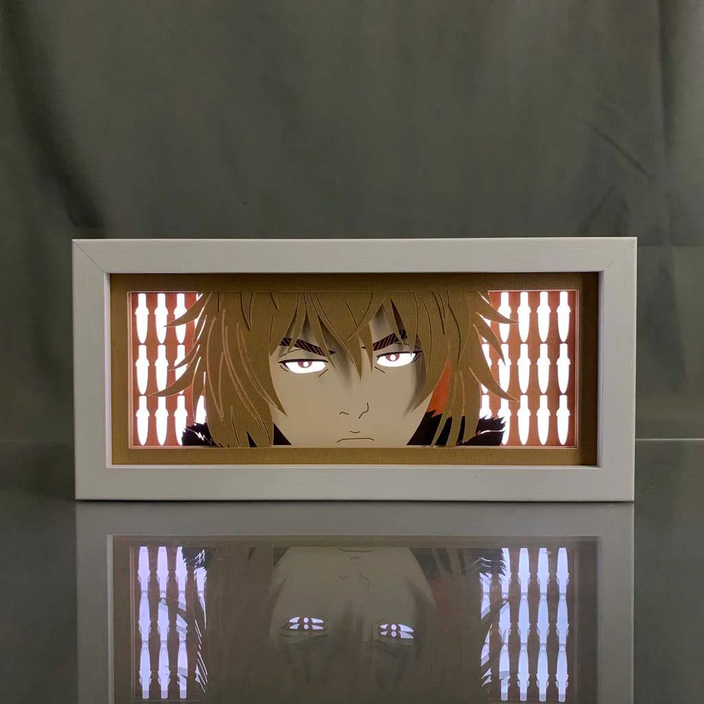 cadre lumineux illustration personnage cheveux dorés yeux différents art contemporain blanc doré chambre jeuDecoration