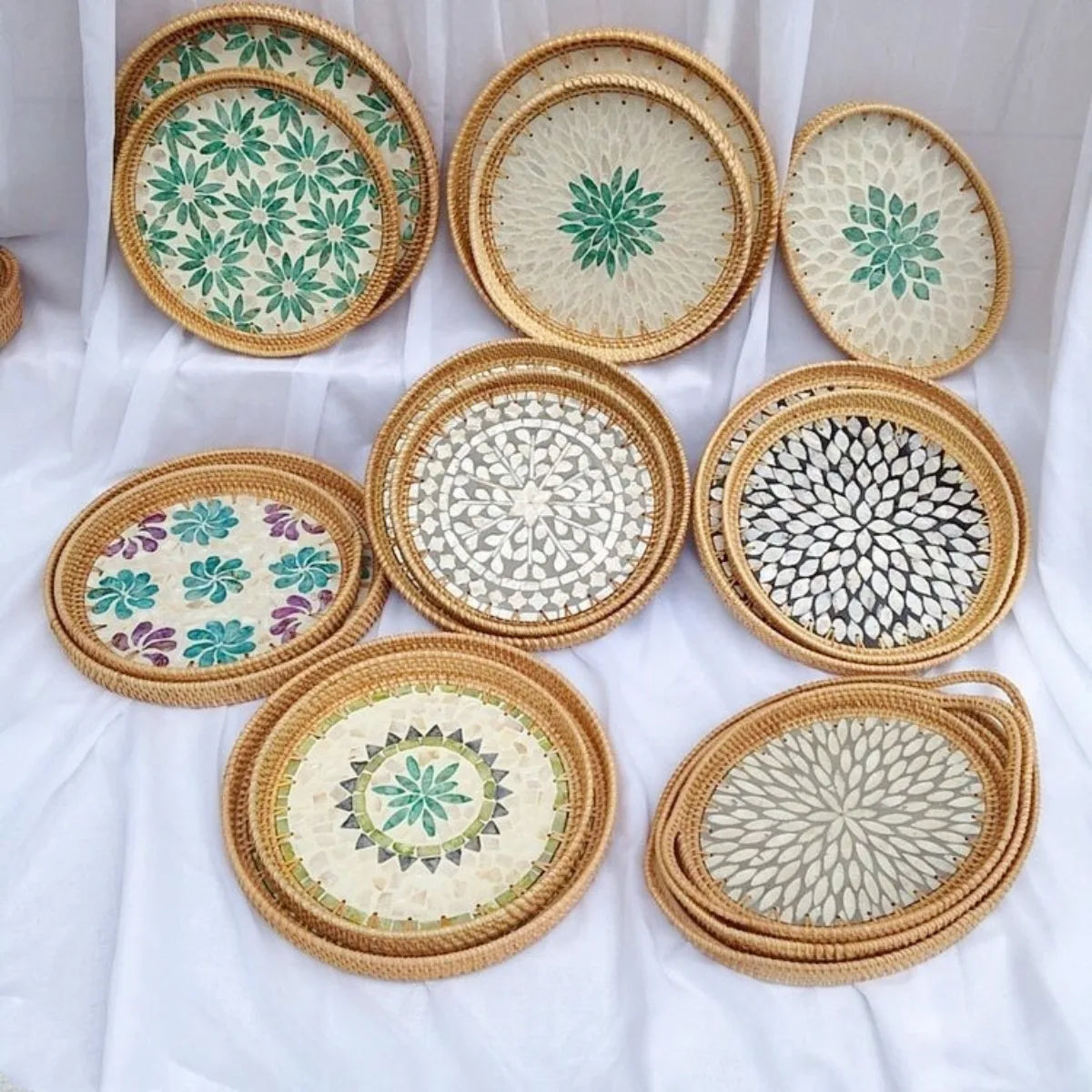 assiette plate décorative ronde boho rotin fleurs rustique table basse maison