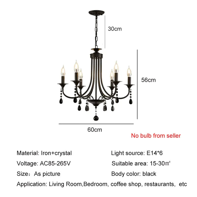 lustre noir cristal métal pendentif ampoules e14 salon chambre classique