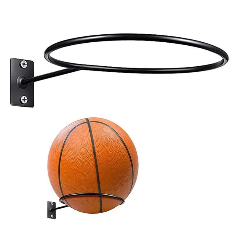 support mural acier noir orange ballons basketballs rangement décoration minimaliste fixations vis plaques métalliques