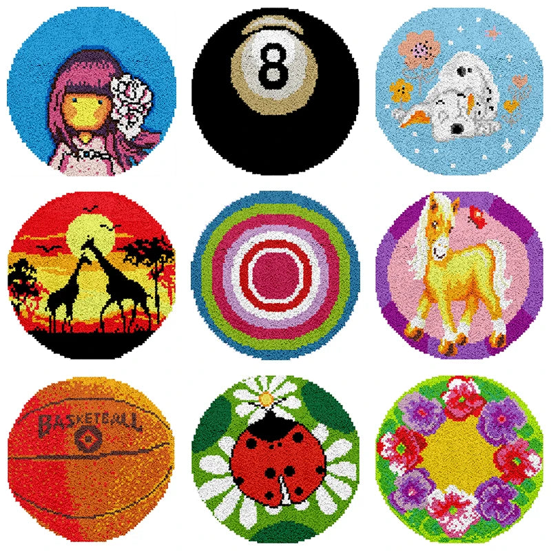 kit broderie tapis crochet laine multicolore motif animaux fleurs bricolage artisanat