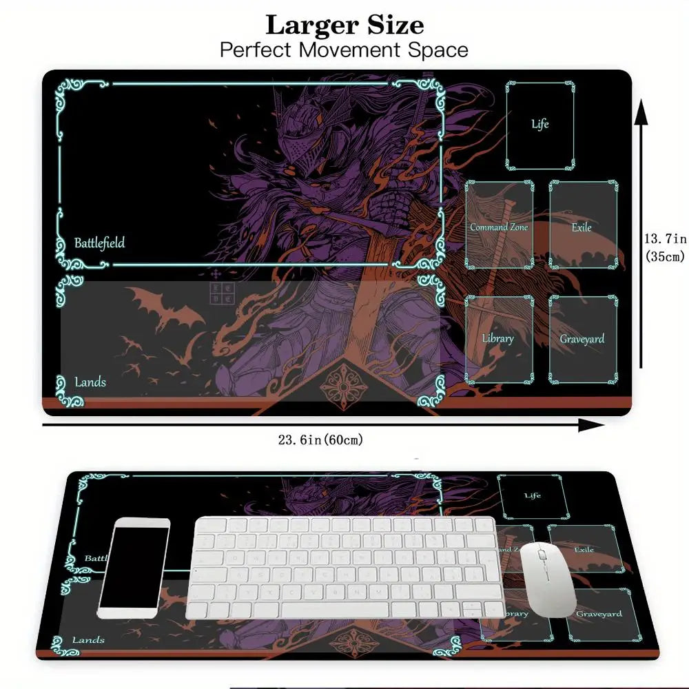 tapis jeu carte magique zone samouraï noir violet illustration florale animale fantastique graphique