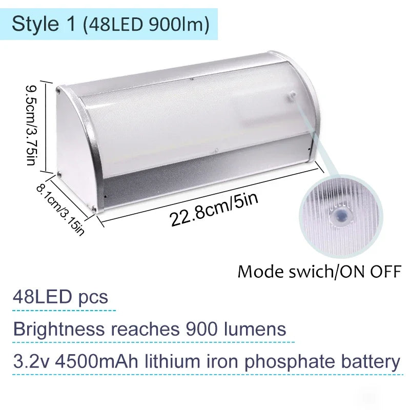 Lampe solaire moderne 48 LED argentée détecteur mouvement modes IP65