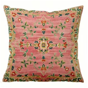 housse coussin carrée motif floral bohème décoration salon chambre maison textile coton rose