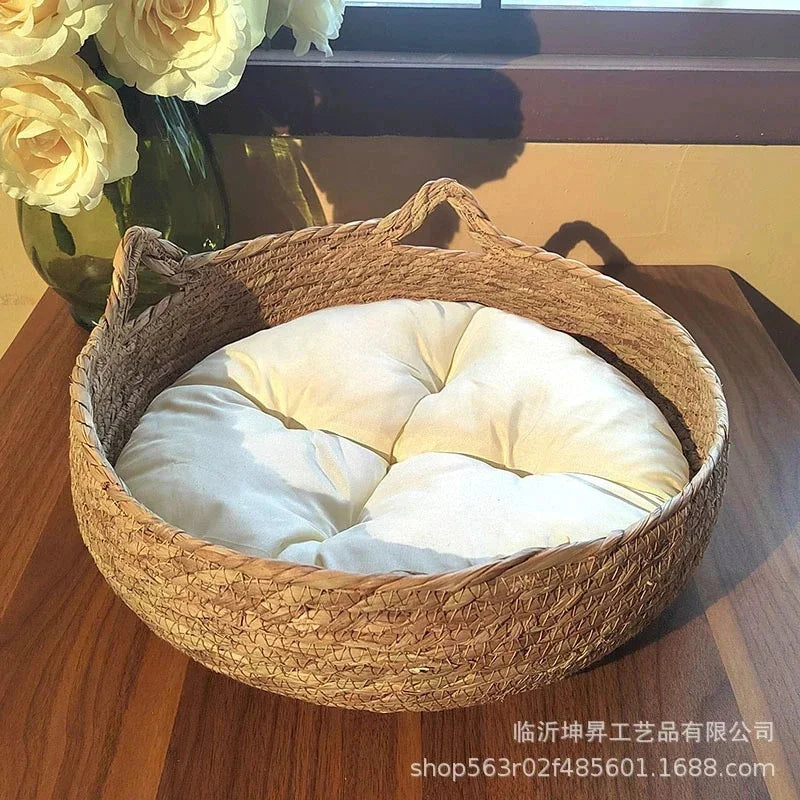 coussin rembourré chat tissé rotin rustique beige clair douillet 34cm 40cm 45cm opaque
