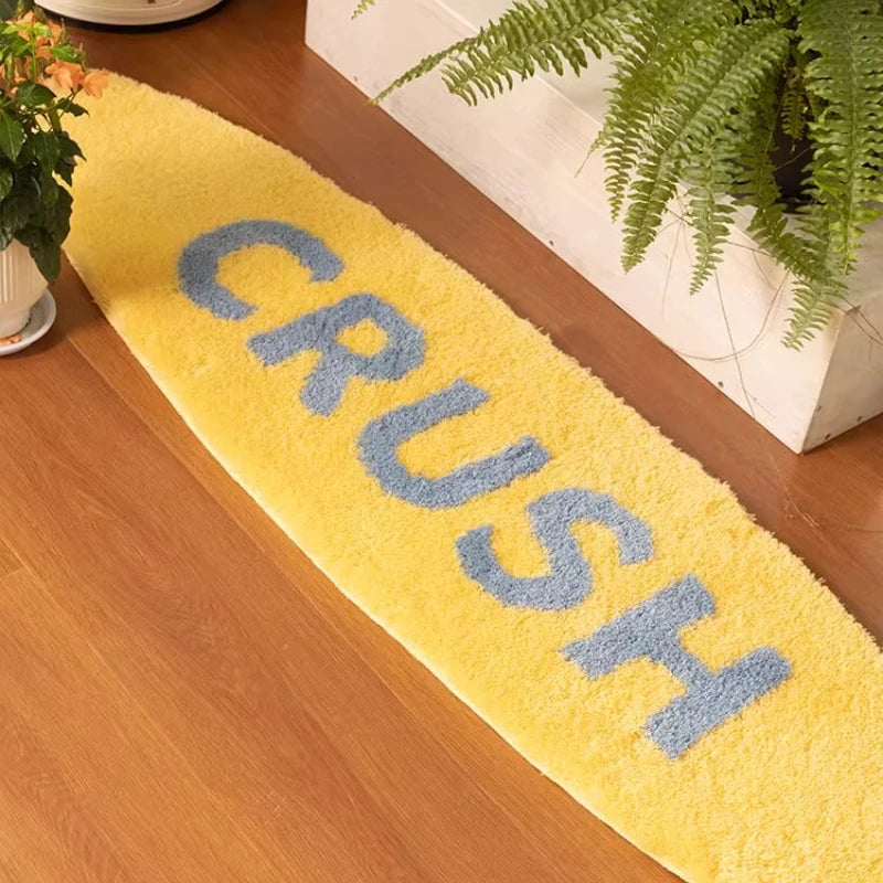 tapis moderne vert foncé jaune lettres brodées doux moelleux non glissant salon chambre bain