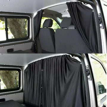 Rideau de séparation cabine camping-car gris installé dans un fourgon