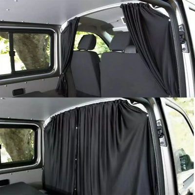 Rideau de séparation cabine camping-car gris installé dans un fourgon