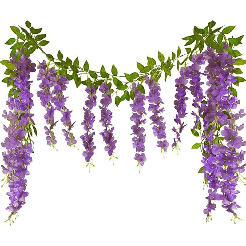 guirlande florale artificielle cascade wisteria violet feuilles vertes décoration intérieure mariage anniversaire festive chambre