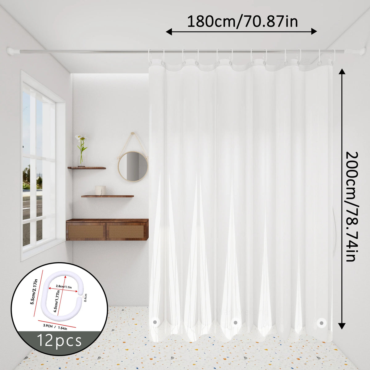 rideau douche transparent moderne aimants lestés blanc uni 120cm 180cm