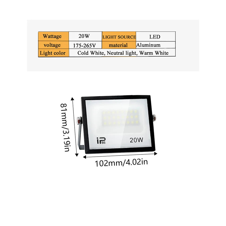 projecteur led ip66 étanche 20w 30w 50w 100w extérieur blanc noir moderne