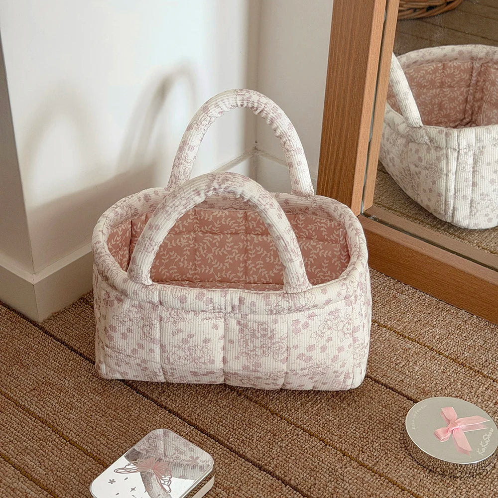 panier rangement pliable polyester fleurs blanc bleu clair moderne rangement maison jouets animaux respectueux