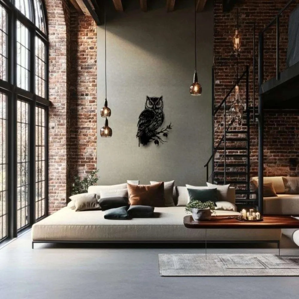décoration murale autocollant hibou noir oiseau branche réaliste chambre salonextérieur métal artística