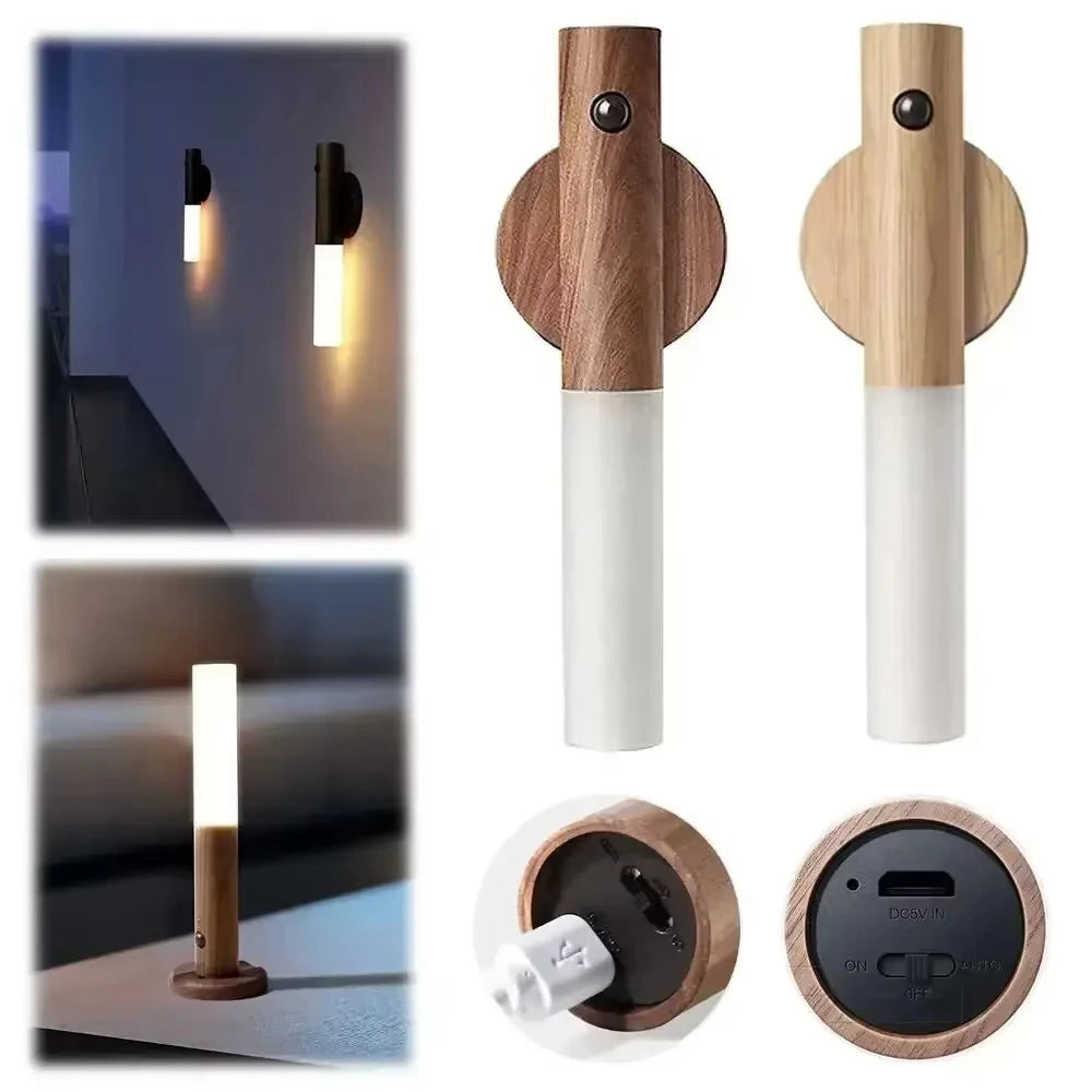 lampe murale led rechargeable aimantée texture bois finition mate moderne minimaliste