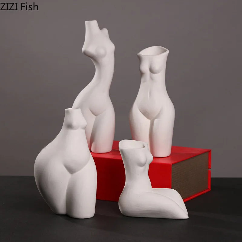 vase moderne sculpture humaine blanc décoration intérieure abstrait porcelaine unique