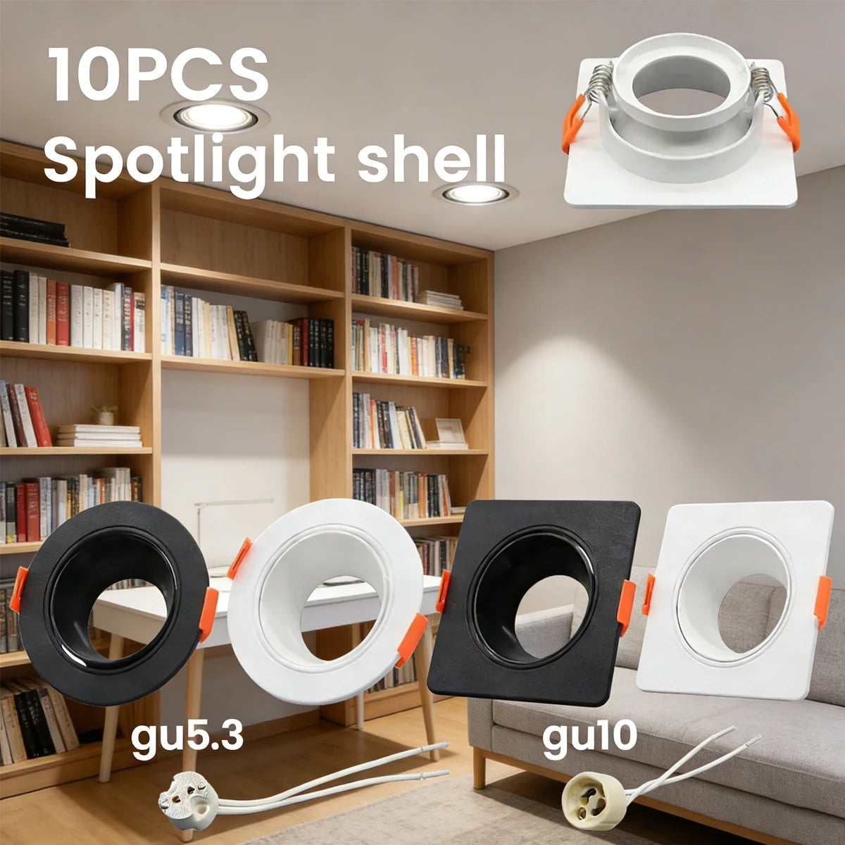 spots led encastrables gu10 gu5.3 blanc noir bases lampes modernes fixations arrière silicone filaments