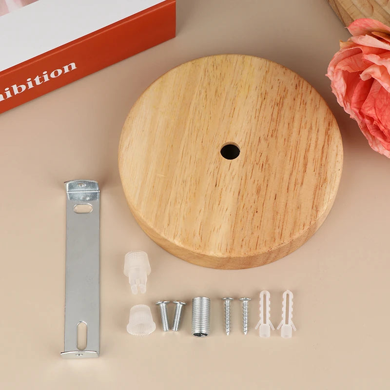 support lampe bois naturel moderne vis clip suspension minimaliste écrous plaque métallique
