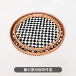 assiettes rotin naturel fleurs motifs floraux mosaïque traditionnel artisanal set deux
