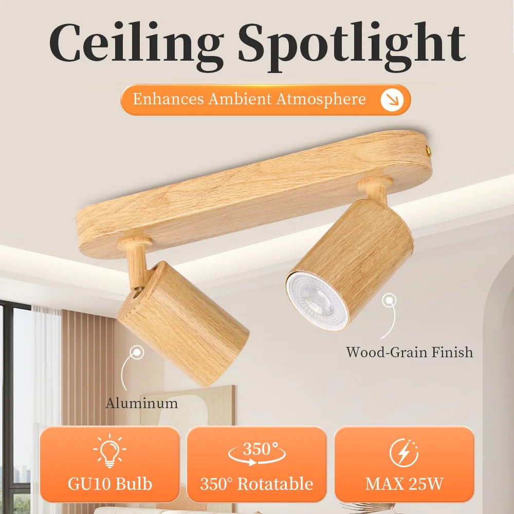 Spot bois naturel grain moderne vis facile led gu10 aluminium